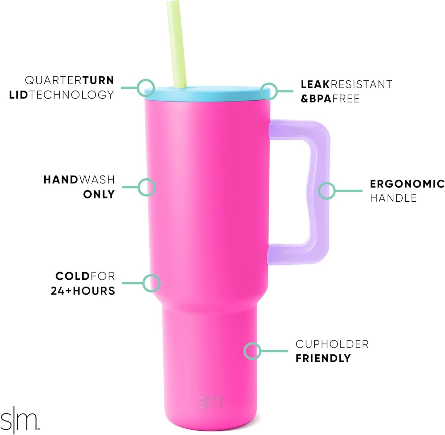 Simple Modern 40 oz Trek Tumbler with Handle and Straw Lid | Cup Holder Friendly Insulated Stainless Steel Travel Mug | Sea Glass Sage - Colors B
