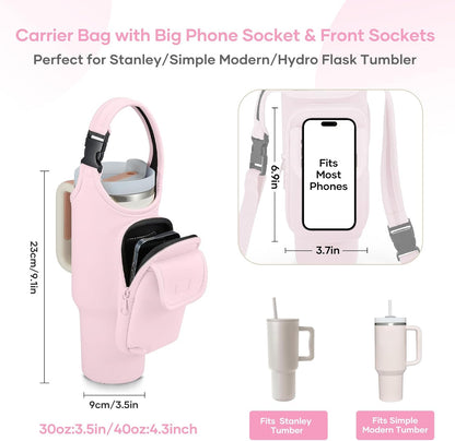 Bufilea Carrier Bag with Phone Holder Pockets for Stanley 40/30oz Tumbler with Handle, Insulated Neoprene Crossbody Bag Cup Holder w/Shoulder & Handheld Straps Fits Stanley Cup Accessories