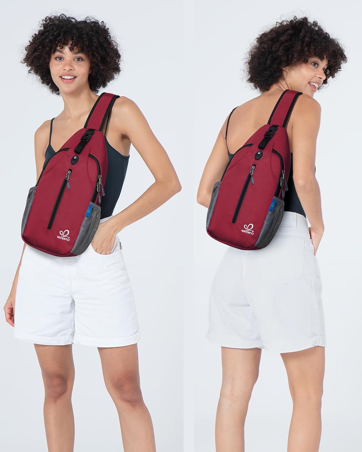 WATERFLY Crossbody Sling Backpack Sling Bag Travel Hiking Chest Bag Daypack (Black)