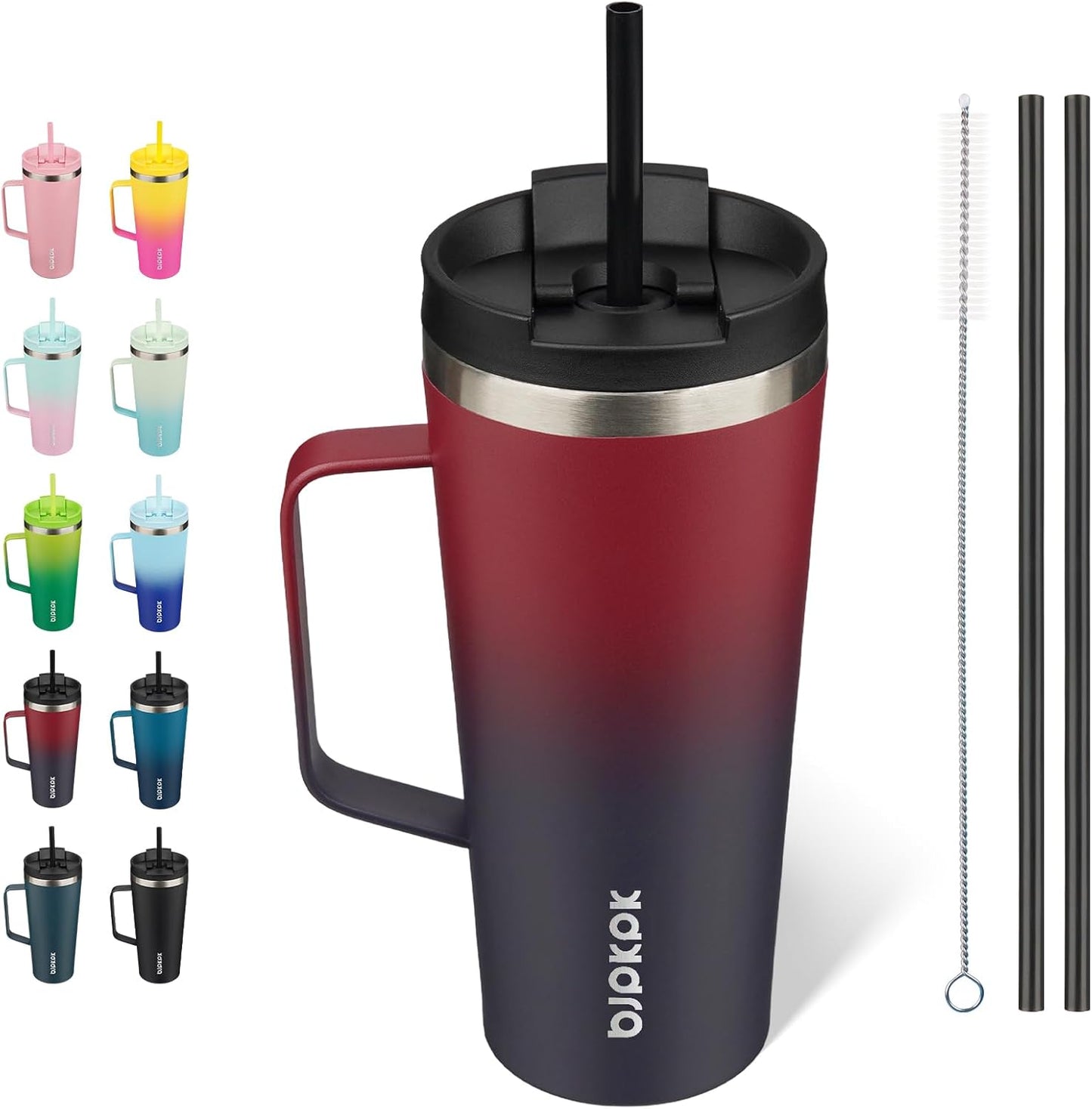 BJPKPK Insulated Tumbler with Handle, 18oz Insulated Tumblers with Lid and Straw, Stainless Steel Metal Water Bottles, Coffee Travel Mugs, Cups, Marshmallow