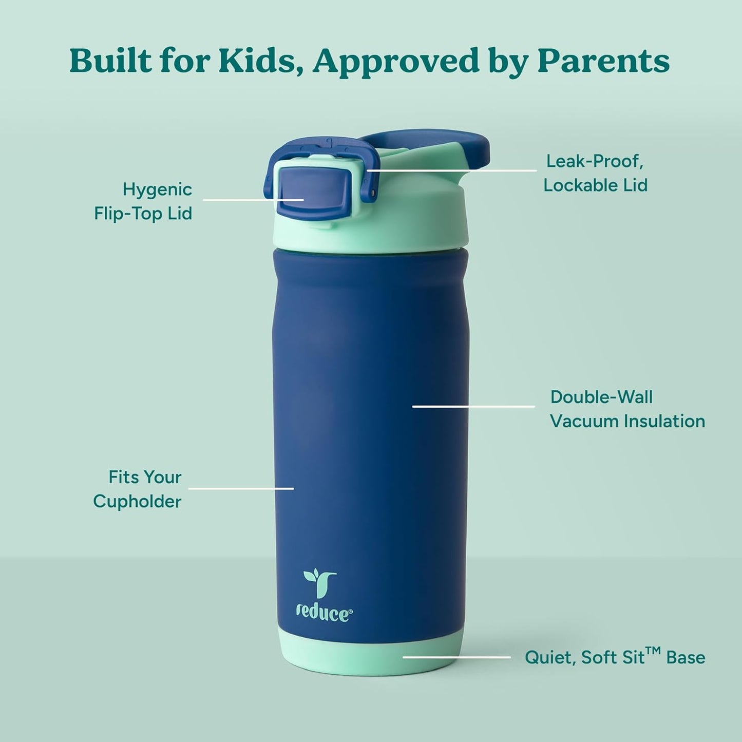 Reduce Hydrate Pro Kids 14oz Stainless Steel Insulated Water Bottle w/Straw – Spill Proof Tumbler for Kids – 30 Hour Cold Retention – Dishwasher Safe Leak-Proof Design - Abstract Flowers