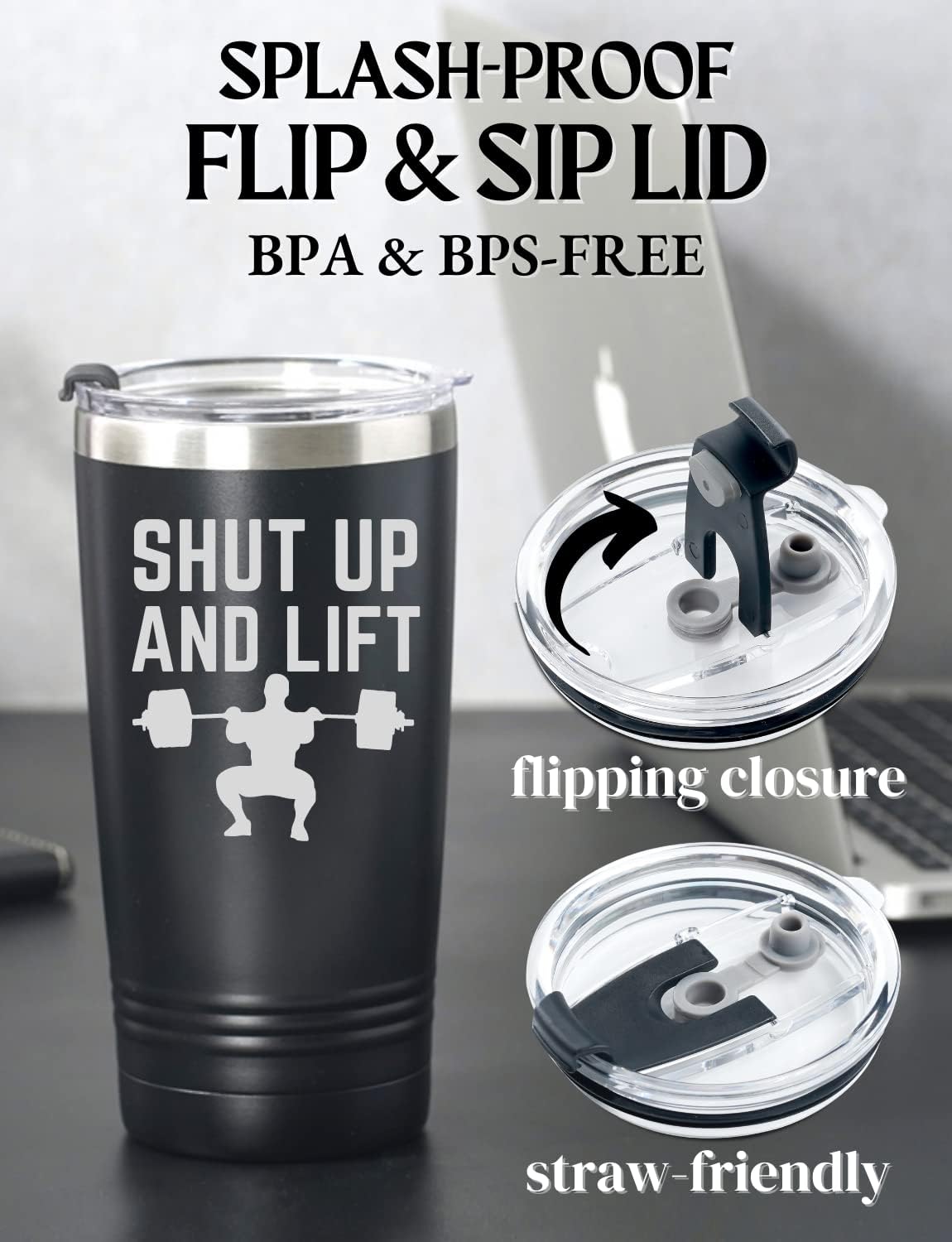 Onebttl Weightlifting Workout Gifts for Men, 20oz Stainless Steel Tumbler with Lid Straw, Sport Exercise Training Gifts for Birthday, Christmas - Lift
