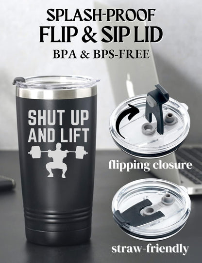 Onebttl Weightlifting Workout Gifts for Men, 20oz Stainless Steel Tumbler with Lid Straw, Sport Exercise Training Gifts for Birthday, Christmas - Lift