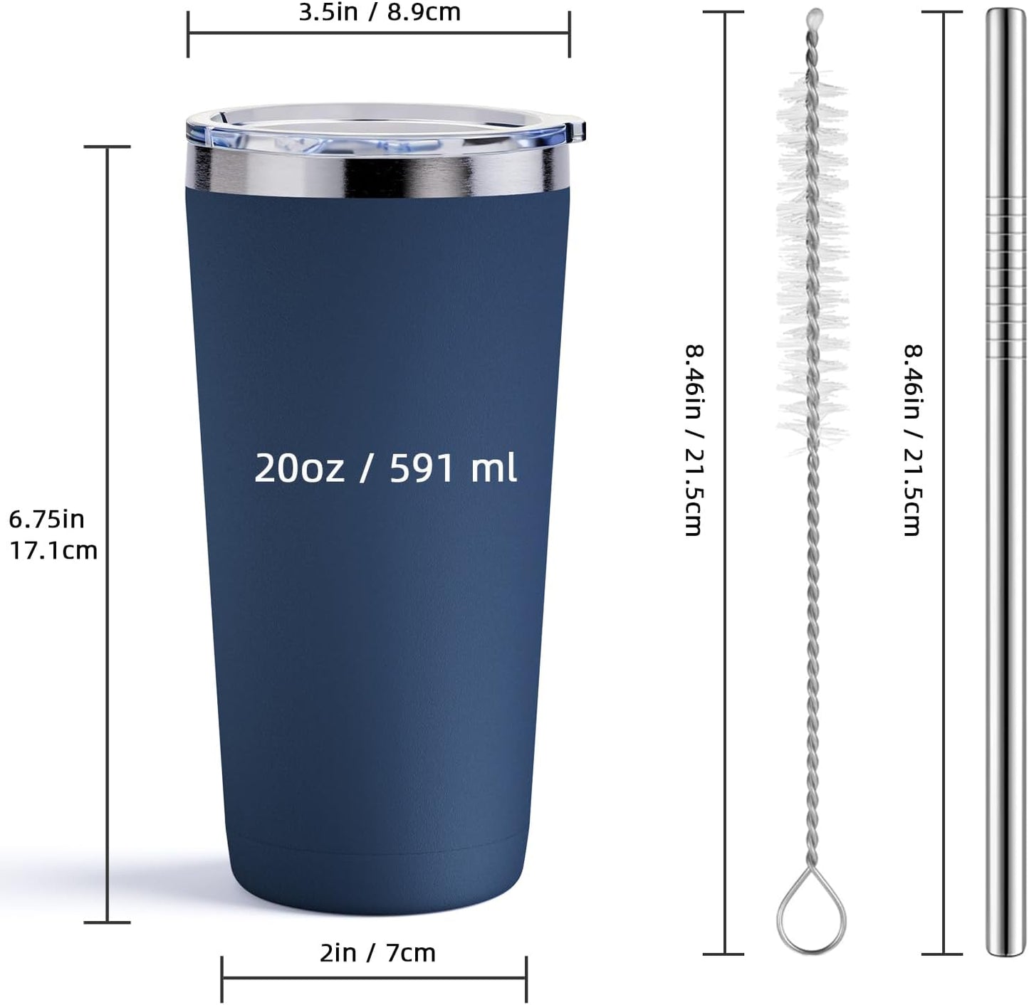 GGQ 20oz Travel Coffee Tumbler Food-Grade 304 Stainless Steel Vacuum Insulated Double Wall Leak-Proof Lid Reusable Straw Hot and Cold Drinks Cup Holder Friendly (Light Blue)