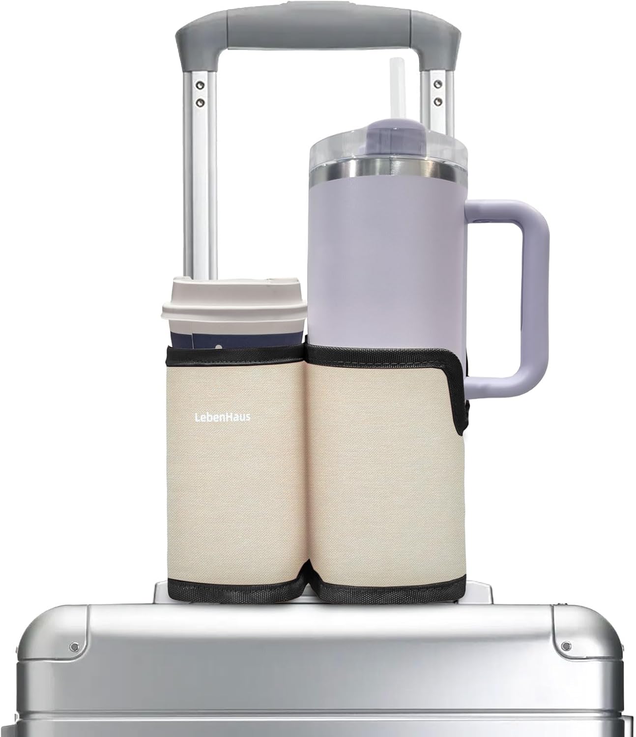 2 in 1 Luggage Cup Holder for Suitcase Airplane Cup Holder for Tray Table Drink Carrier for Stanley Tumblers Coffee Beverage Organizer Luggage Drink Holder Travel Gifts for Women (Gray)