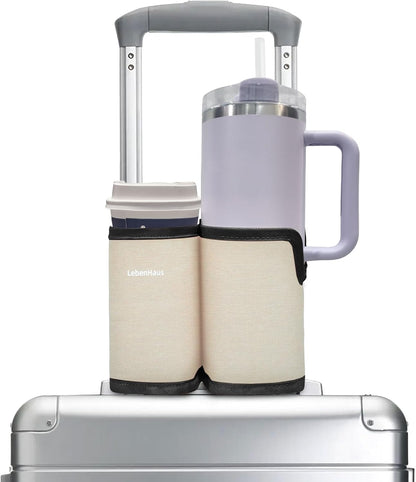 2 in 1 Luggage Cup Holder for Suitcase Airplane Cup Holder for Tray Table Drink Carrier for Stanley Tumblers Coffee Beverage Organizer Luggage Drink Holder Travel Gifts for Women (Gray)