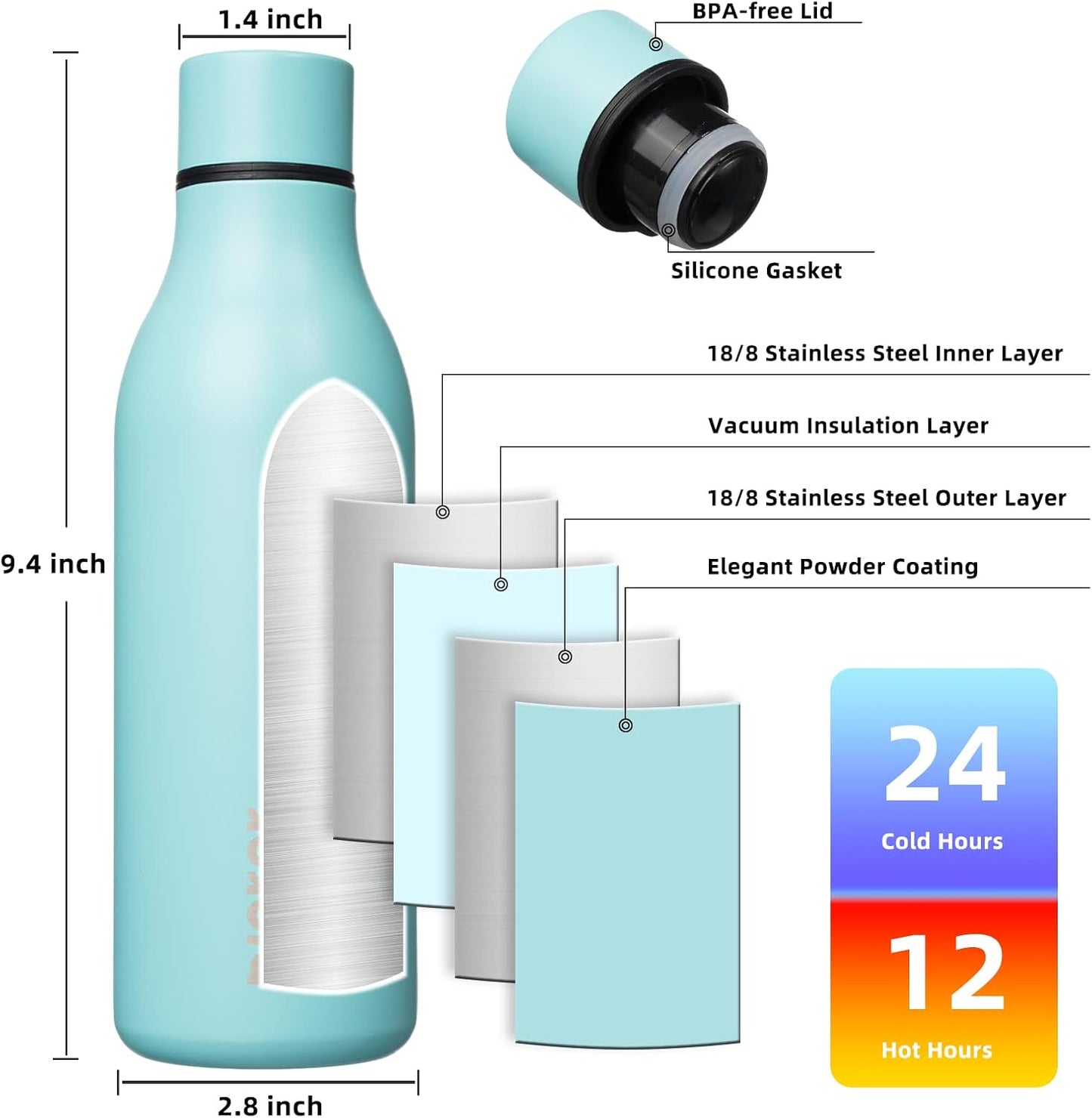 BJPKPK Insulated Water Bottles, 18 oz Stainless Steel Metal Water Bottle with Strap, BPA Free Leak Proof Jugs, Mugs, Flasks, Reusable Thermal Flasks for Sports & Travel, Black - Colors A