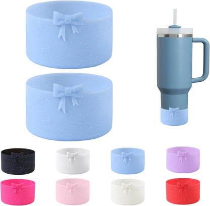 2PCS Bow Silicone Boot for Stanley Quencher Tumbler 30oz 40oz & IceFlow 20oz 30oz& Hydro Flask Water Bottle 12-24 oz Protective Bottom Sleeve Cover for Stanley Cup Accessories& Owala 24oz