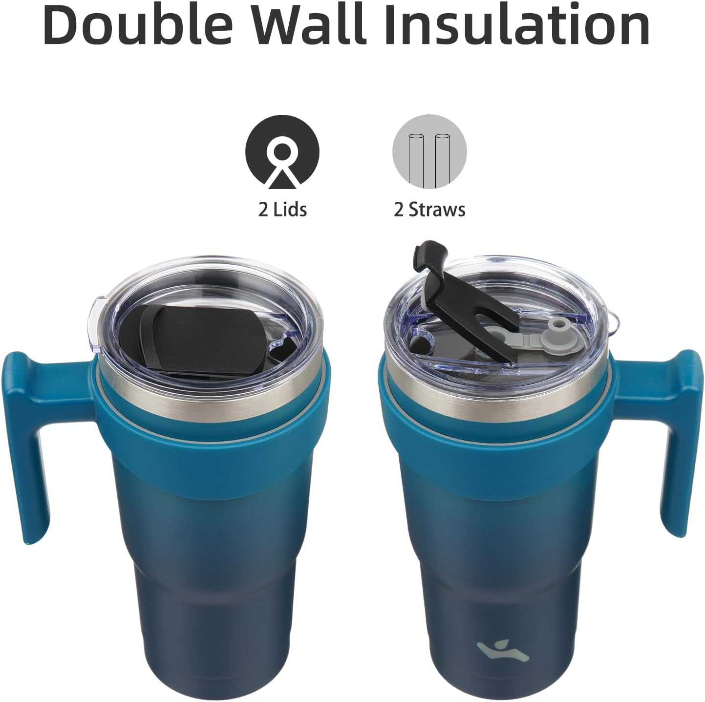 Konokyo 20 oz Tumbler with Handle and 2 Straw 2 Lid, Insulated Water Bottle Stainless Steel Vacuum Cup Reusable Travel Mug,Black
