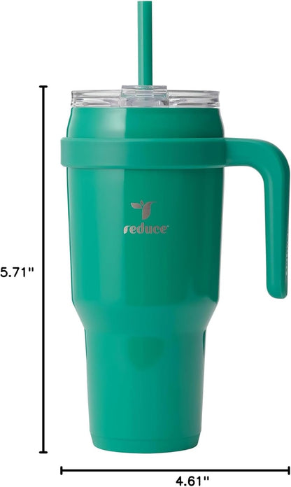 REDUCE 24 oz Stainless Steel Tumbler with Handle - Dual-Wall Vacuum Insulated Travel Mug, Sweat-Proof Lid & Reusable Straw - Keeps Drinks Cold for 24 Hrs, Fits Cupholders, Dishwasher Safe - Lilac Bud