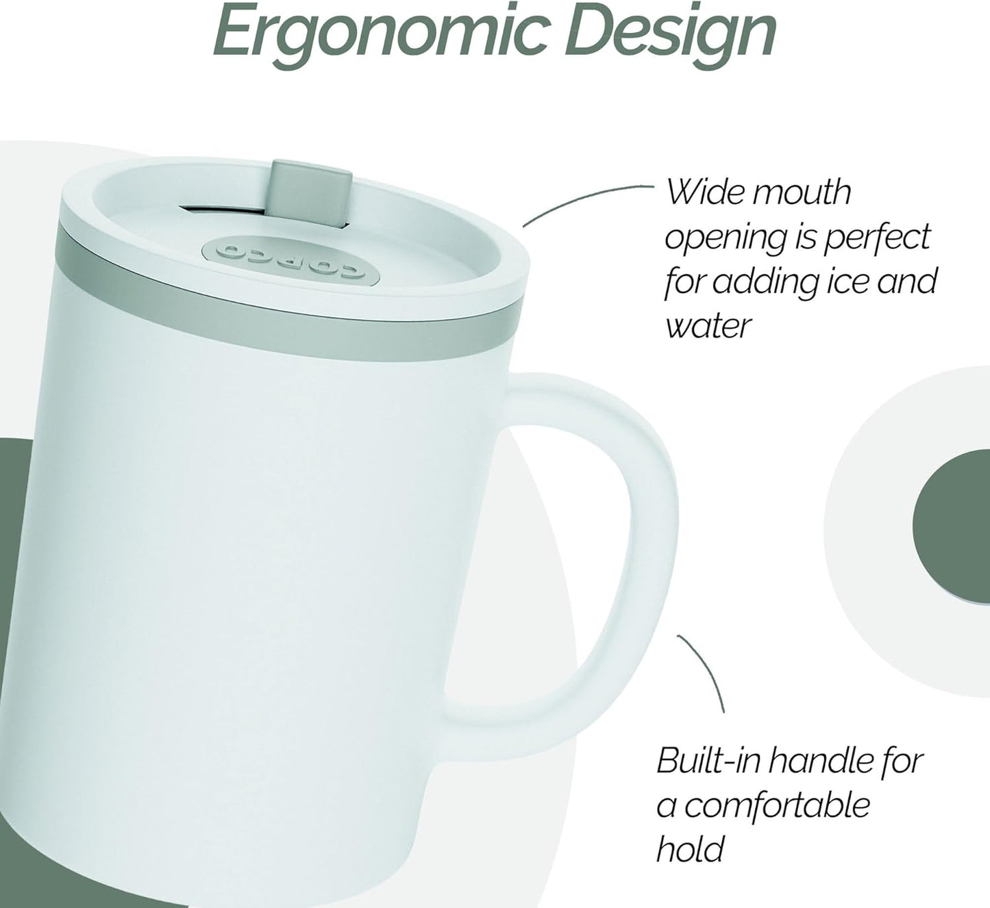 Copco Iconic 16oz Double Wall Insulated Desk Mug with Lid & Handle, Set of 2, BPA-Free Reusable Plastic, Spill-Resistant, Microwave & Dishwasher Safe, Wide Mouth (Grey)