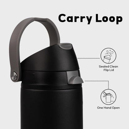 24 oz Stainless Steel Water Bottle with 2-in-1 Quick Flip Straw and Push Button Spout Lid, Fits Car Cupholder, Triple Walled Vacuum Insulated Metal Leakproof, for Gym, Hiking, Trip, Black