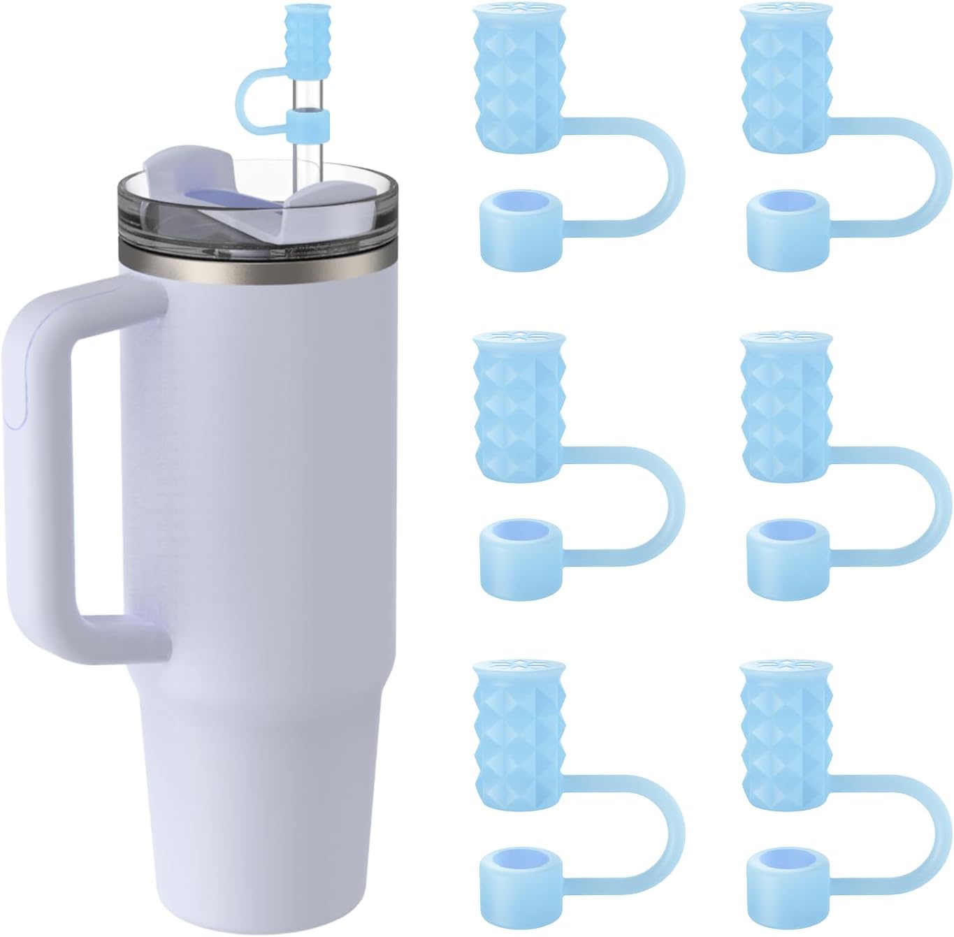 YOTIME 6Pcs Silicone Straw Covers Cap, 0.39in/10mm Straw Toppers Compatible with Stanley Cup 40 & 30 oz, Reusable Dust-Proof Cover Cap for Tumbler with Handle, Starlight