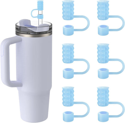 YOTIME 6Pcs Silicone Straw Covers Cap, 0.39in/10mm Straw Toppers Compatible with Stanley Cup 40 & 30 oz, Reusable Dust-Proof Cover Cap for Tumbler with Handle, Starlight