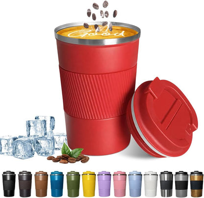 YINBAOGE Insulated Travel Coffee Mug, Spill & Leak Proof, Portable To Go Camping Stainless Steel Coffee Tumbler, Reusable Thermal Coffee Cup with Lid for Hot & Cold Drinks (Black, 12 OZ)