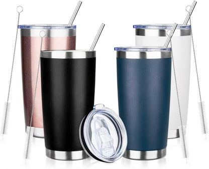 20oz Tumbler with Straw and Brush, Stainless Steel Vacuum Insulated tumbler, Double Wall Insulated Coffee Tumbler for Outdoor, Home, Travel,Office (Buff,1pcs)