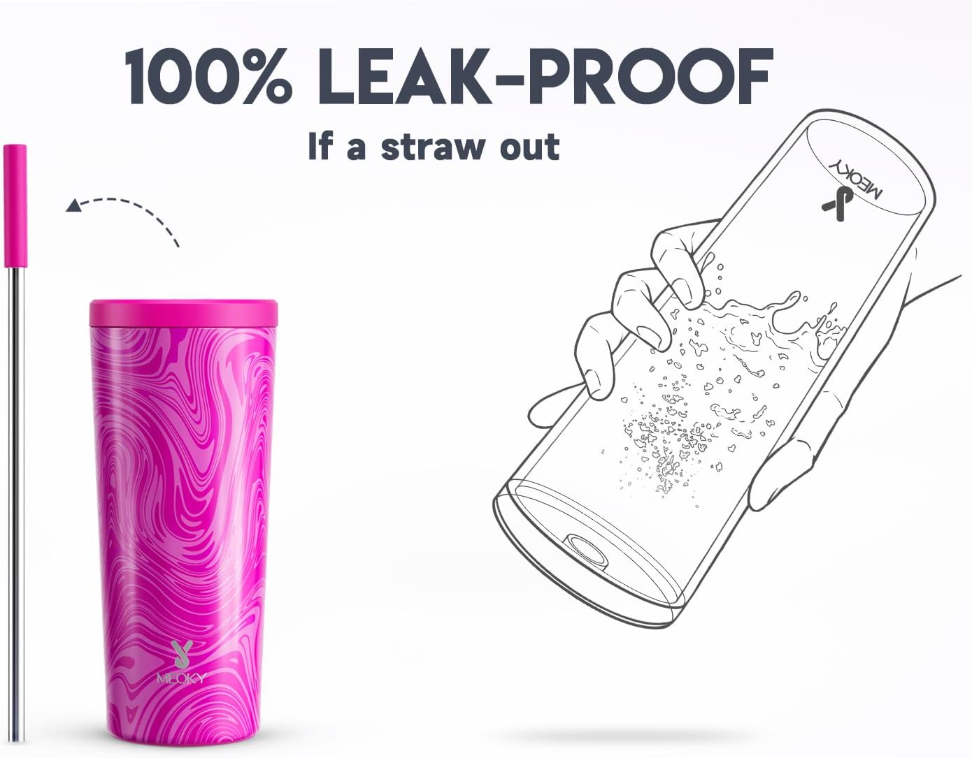 Meoky 24 oz Insulated Tumbler with Lid and Straw, Stainless Steel Vacuum Insulated Tumbler, Keeps Cold for 24 Hours, 100% Leak Proof, Fits in Car Cup Holder (Night)
