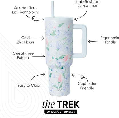 Simple Modern 40 oz Trek Tumbler with Handle and Straw Lid | Cup Holder Friendly Insulated Stainless Steel Travel Mug | Sea Glass Sage - Colors B