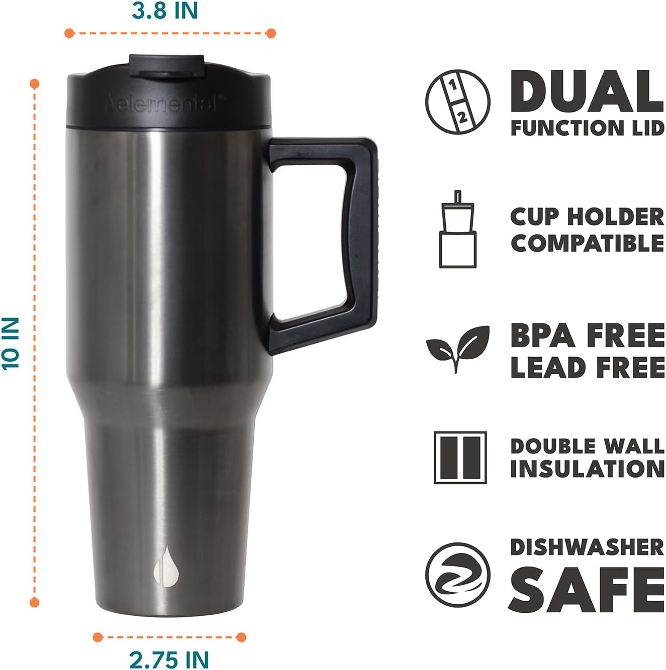 Elemental 32 oz 100% Leak Proof Tumbler with Handle & Straw - Stainless Steel Double Wall Insulated Tumbler for Hot and Cold Beverages - Travel Coffee Mug with Sip & Straw Lid - White - Colors B
