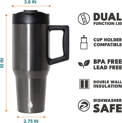 Elemental 32 oz 100% Leak Proof Tumbler with Handle & Straw - Stainless Steel Double Wall Insulated Tumbler for Hot and Cold Beverages - Travel Coffee Mug with Sip & Straw Lid - White - Colors B