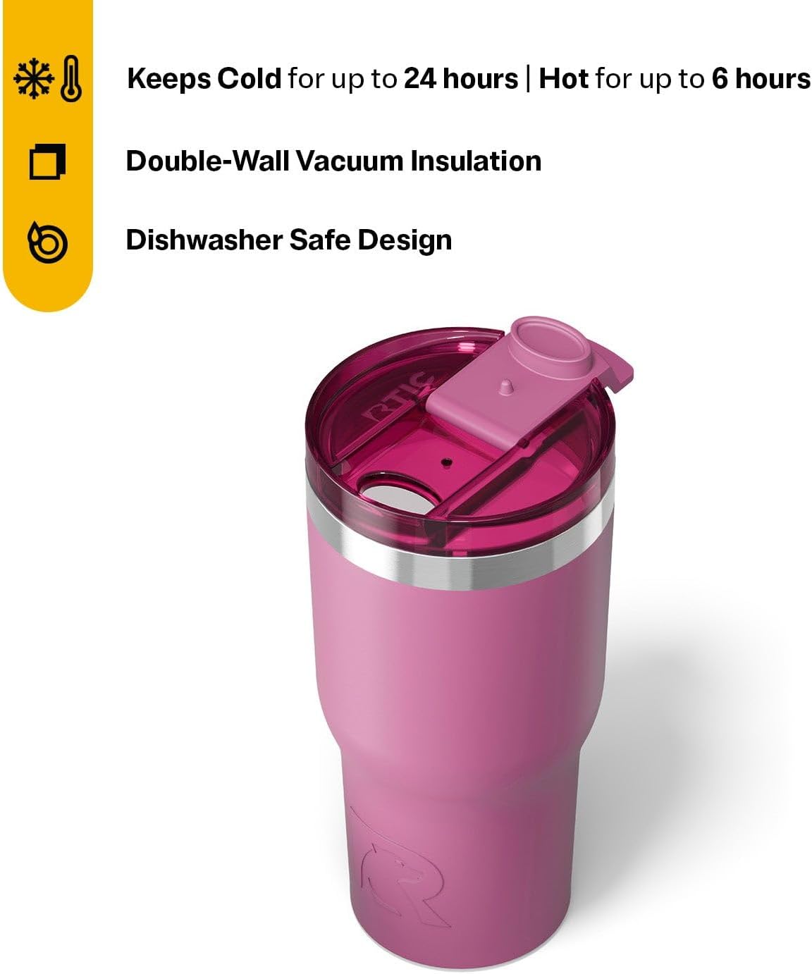 RTIC 20oz Essential Tumbler with Lid, Ceramic Lined, Insulated, Stainless Steel, Metal, Double Wall Vacuum-Insulation, Travel Cup for Iced Coffee, Tea, Hot and Cold Drink, Graphite