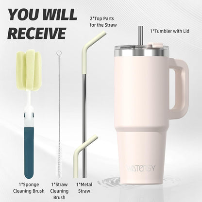 40 oz Tumbler with Handle,Tumbler with Lid and Straw,Double Wall Insulated Cup Stainless Steel Travel Mug(Cold for 34 Hours),Water Bottle for Iced Tea,Coffee,Cold Beverages(Purple)