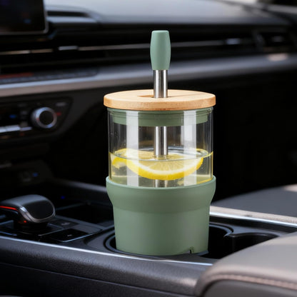 Glass Tumbler with Lids and Straws, 20 oz Iced Coffee Cup and Smoothie Cup with Bamboo Lid and On the go Lid,Glass Cups With Straws