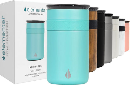Elemental Artisan Insulated Tumbler, Triple Wall Coffee Travel Mug, Reusable Stainless Steel Coffee Tumbler with Ceramic Lid, Thermal Coffee Cups for Hot (6 Hrs) & Cold (18 Hrs), 16oz - Forest Green