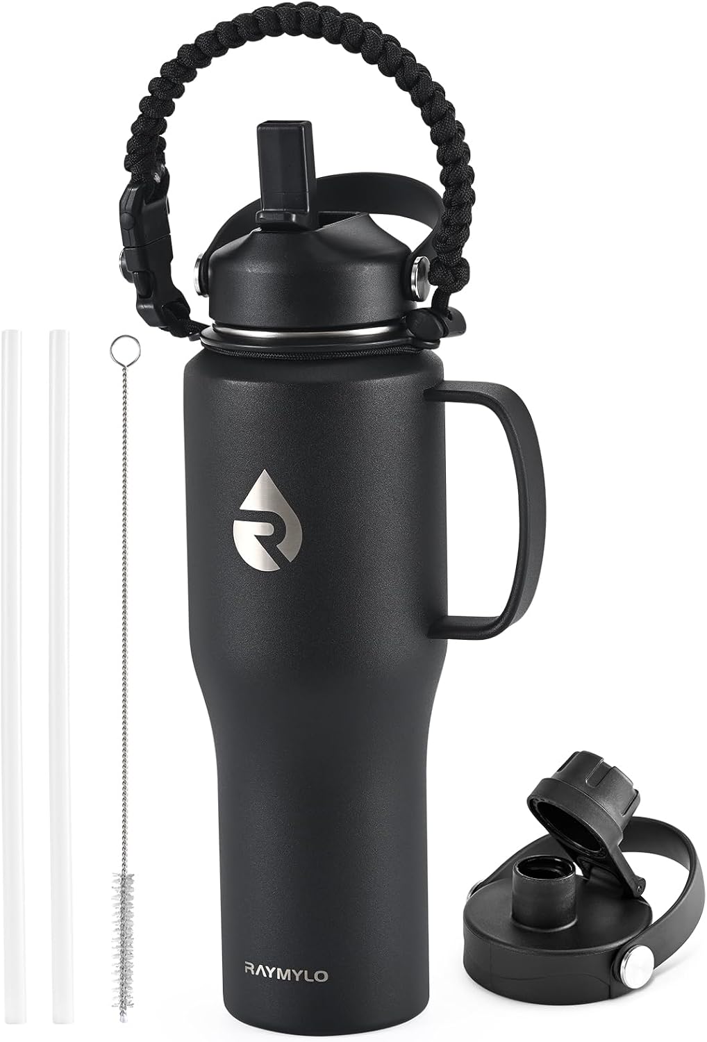 RAYMYLO 40 oz Insulated Water Bottle with Straw fit in Car Cup Holder, Triple Wall Vacuum Stainless Steel(Cold 48 hrs, Hot 24 hrs), Leakproof & Non-BPA, Hydro Travel Flask with Straw and Spout Lid