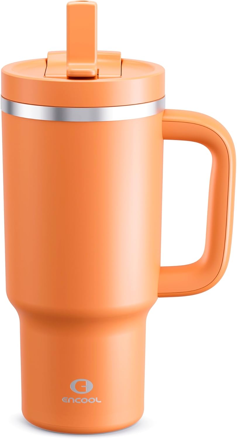 40 oz Tumbler with Handle and Straw: Stainless Steel Insulated Tumbler Keeps Cold for 24 Hours, Leakproof Travel Cup Fits in Cup Holder and BPA-Free, Cotton Candy