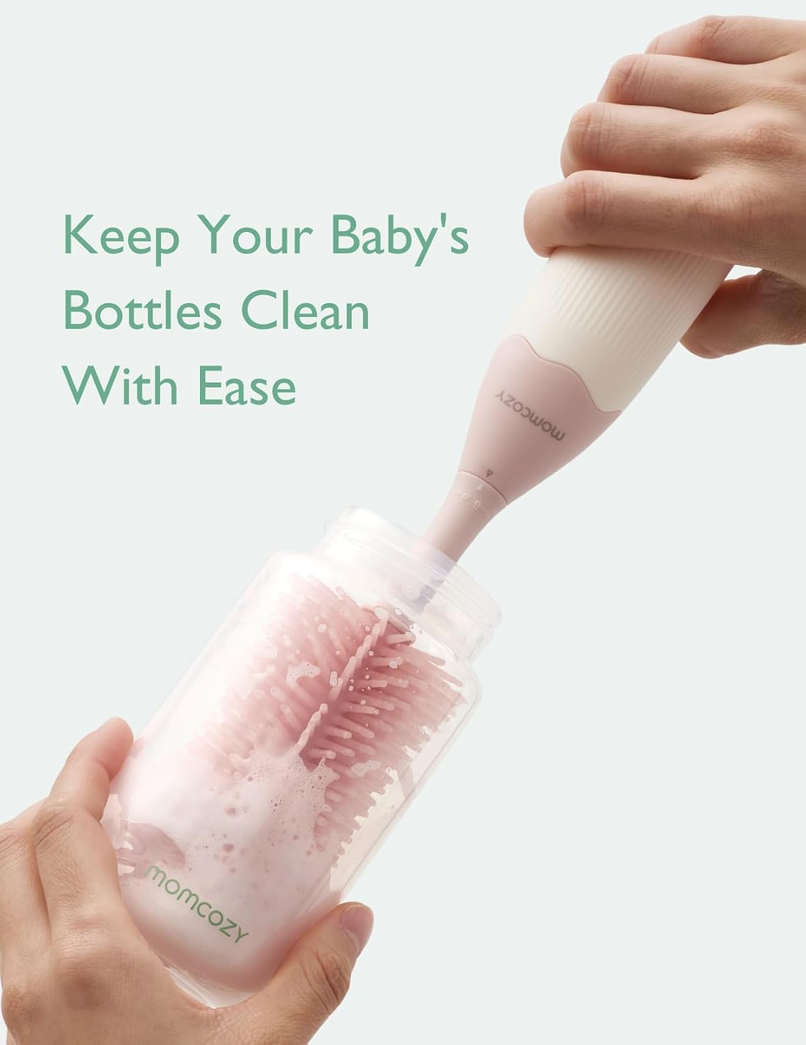 Momcozy Bottle Brush Kit with Push-Press Foam Design - Newborn Essentials Gift, Portable Cleaning Tool for Home & Travel, Baby Bottle Cleaner Brush for Breast Pumps & Nipples, Green