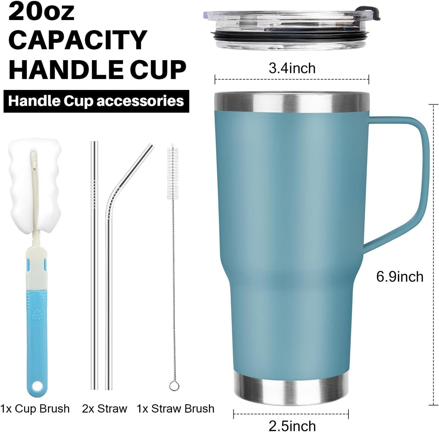 20 oz Tumbler with Handle, Stainless Steel Insulated Tumbler with Lid and Straw, Double Wall Vacuum Coffee Mug Tumbler, Insulated Coffee Thermal Cup for Cold and Hot (Light Purple)