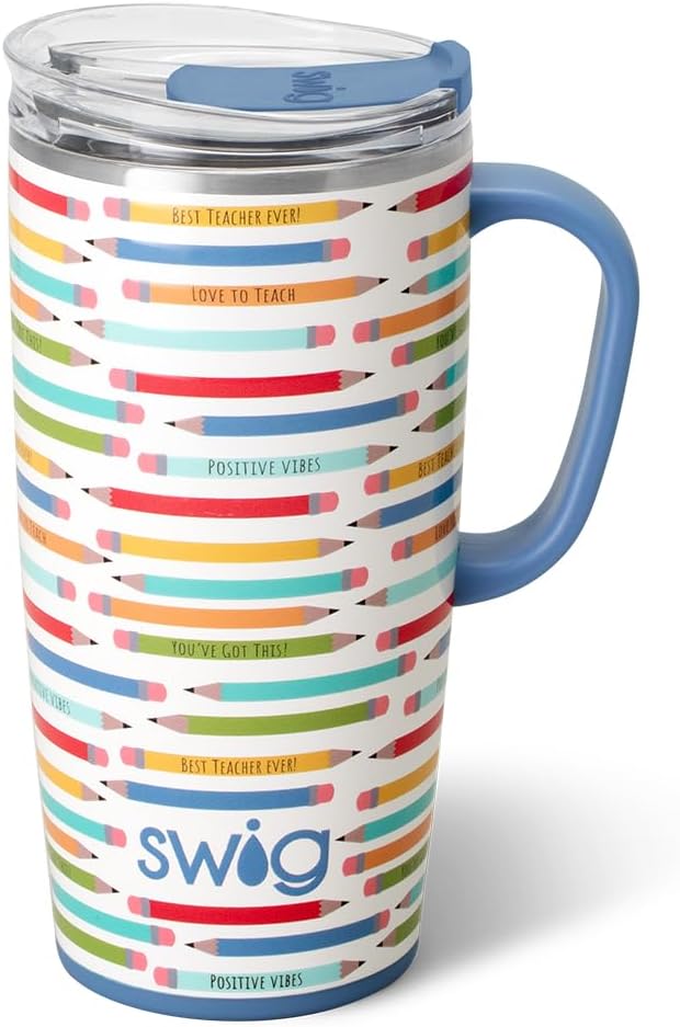 Swig Life 18oz Travel Mug, Insulated Tumbler with Handle and Lid, Cup Holder Friendly, Dishwasher Safe, Stainless Steel, Travel Coffee Cup (Honey Meadow)