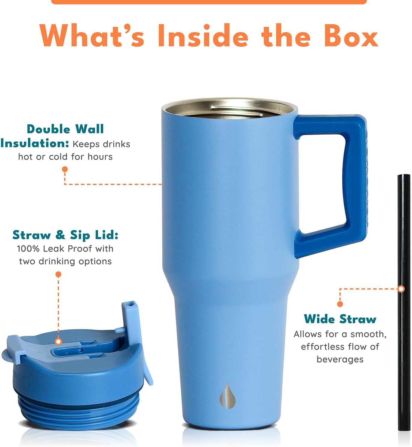 Elemental 32 oz 100% Leak Proof Tumbler with Handle & Straw - Stainless Steel Double Wall Insulated Tumbler for Hot and Cold Beverages - Travel Coffee Mug with Sip & Straw Lid - White - Colors B