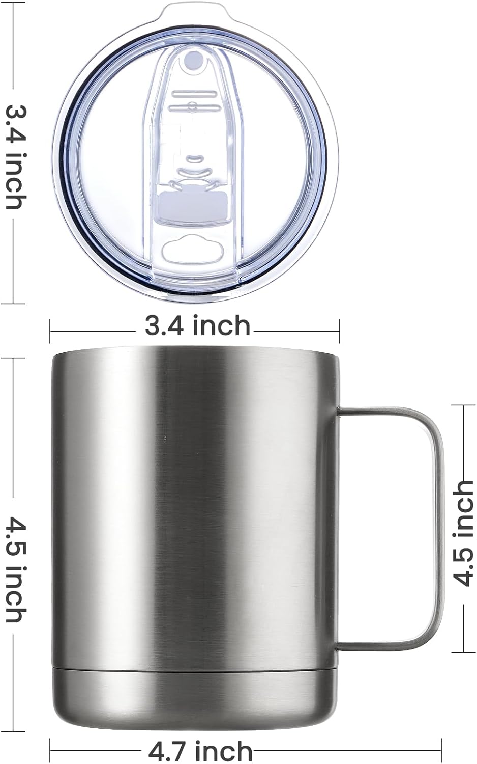 MEWAY 12oz Coffee Mug With Handle and Sliding Lid,Stainless Steel Travel Tumbler Cup with Handle,Double Wall Vacuum Insulated Camping Cup for Hot & Cold Drinks Tea (Black,Set of 1