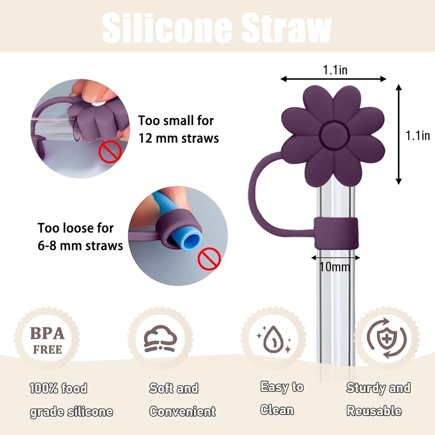 Flower Straw Covers Toppers for Stanley Cups 30&40 Oz Tumbler with Handle Accessories 4PCS Silicone Straw Caps Reusable Straws Tips Protectors for Stanley Cup 10mm 0.4in Straws,Off White
