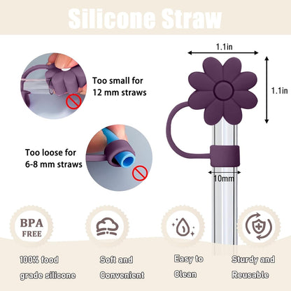 Flower Straw Covers Toppers for Stanley Cups 30&40 Oz Tumbler with Handle Accessories 4PCS Silicone Straw Caps Reusable Straws Tips Protectors for Stanley Cup 10mm 0.4in Straws,Off White