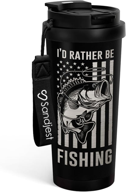 SANDJEST American Flag Tumbler - Stainless Steel 2-in-1 Lid Coffee Tumbler 18 oz, Patriotic Insulated Travel Mug Gift for Men Husband Dad, Birthday Christmas