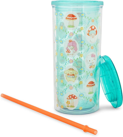 Silver Buffalo Sanrio Hello Kitty and Friends Plastic Boba Tumbler with Lid and Straw Featuring Hello Kitty, Cinnamorroll, Kuromi, My Melody, Badtz Maru, Keroppi, Chococat, and Pompompurin, 24 Ounces
