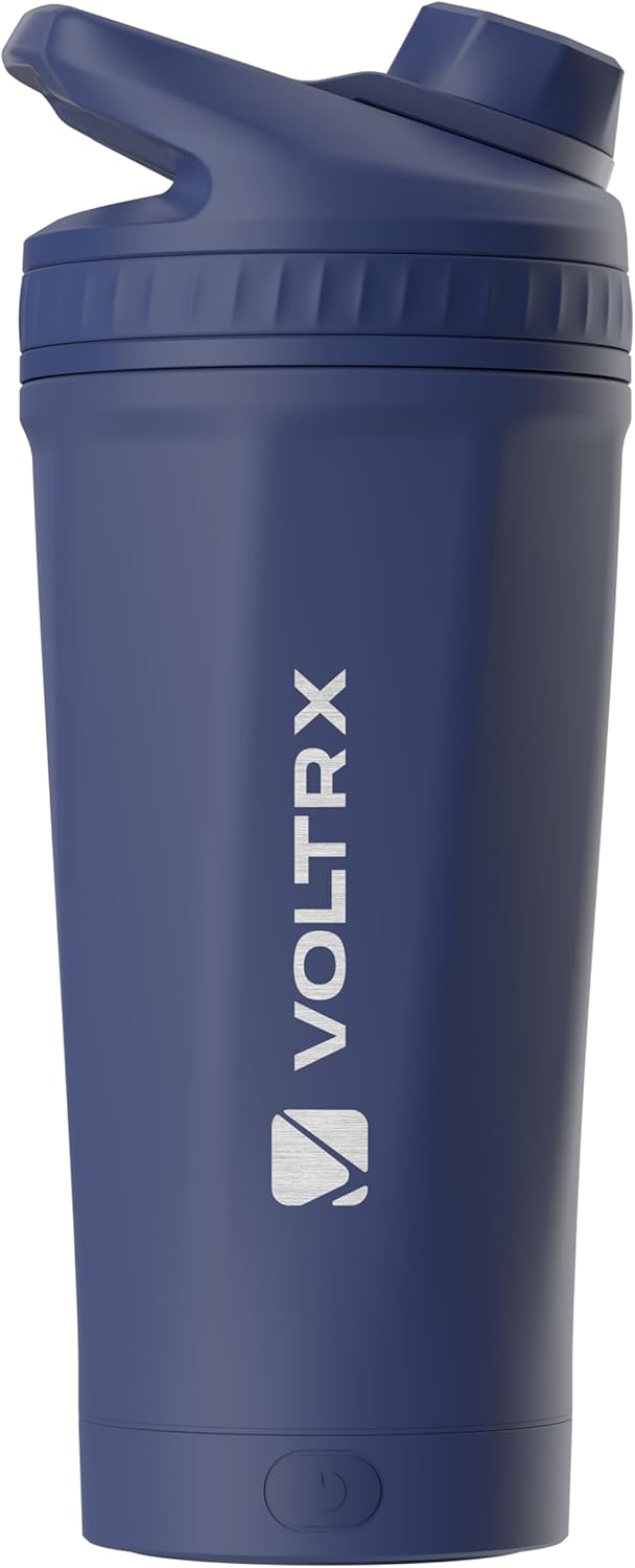 VOLTRX ChillMix Shaker Bottle Insulated Stainless Steel - USB C Rechargeable Electric Protein Shake Mixer, Shaker Cups for Protein Shakes and Meal Replacement, Chrome Steel, 16 oz