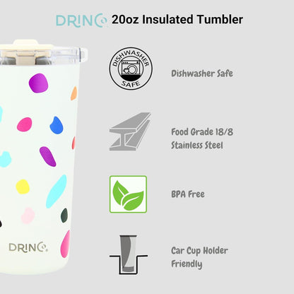 Drinco - 20 oz Stainless Steel Tumbler | Double Walled Vacuum Insulated Mug With Lid, 2 Straws, For Hot & Cold Drinks (20oz Dragonfly)