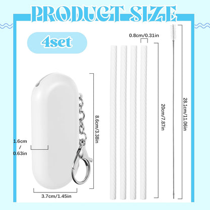 Meanplan 4 Sets Cruise Ship Essentials,4 Set Silicone Straws with Case Reusable Silicone Portable Drinking Straw Set for Party Travel Cold or Hot with 4 Carry Case, 4 Cleaning Brushes (Classic Color)