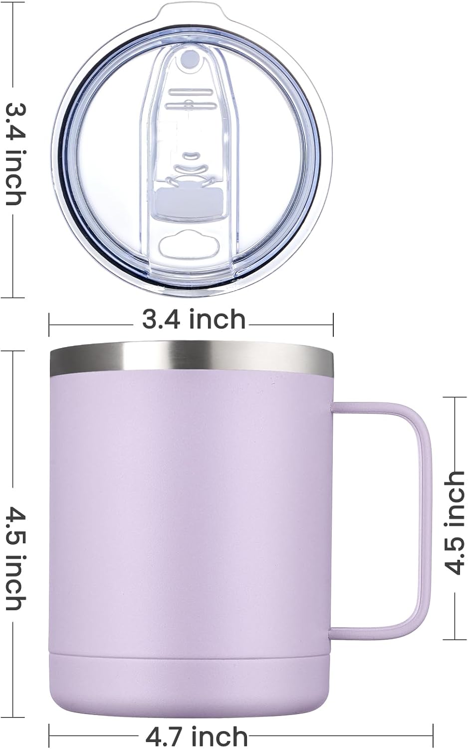 MEWAY 12oz Coffee Mug With Handle and Sliding Lid,Stainless Steel Travel Tumbler Cup with Handle,Double Wall Vacuum Insulated Camping Cup for Hot & Cold Drinks Tea (Black,Set of 1