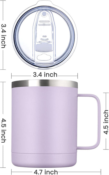 MEWAY 12oz Coffee Mug With Handle and Sliding Lid,Stainless Steel Travel Tumbler Cup with Handle,Double Wall Vacuum Insulated Camping Cup for Hot & Cold Drinks Tea (Black,Set of 1