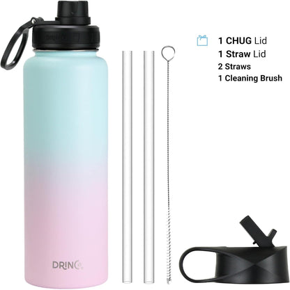 Drinco Stainless Steel Water Bottle Spout Lid Vacuum Insulated Double Wall Water Bottle Wide Mouth (40oz 32oz 22oz 18oz 14oz) Leak Proof Keep Cold Sport Camping Hiking (22 oz, 22oz Black)