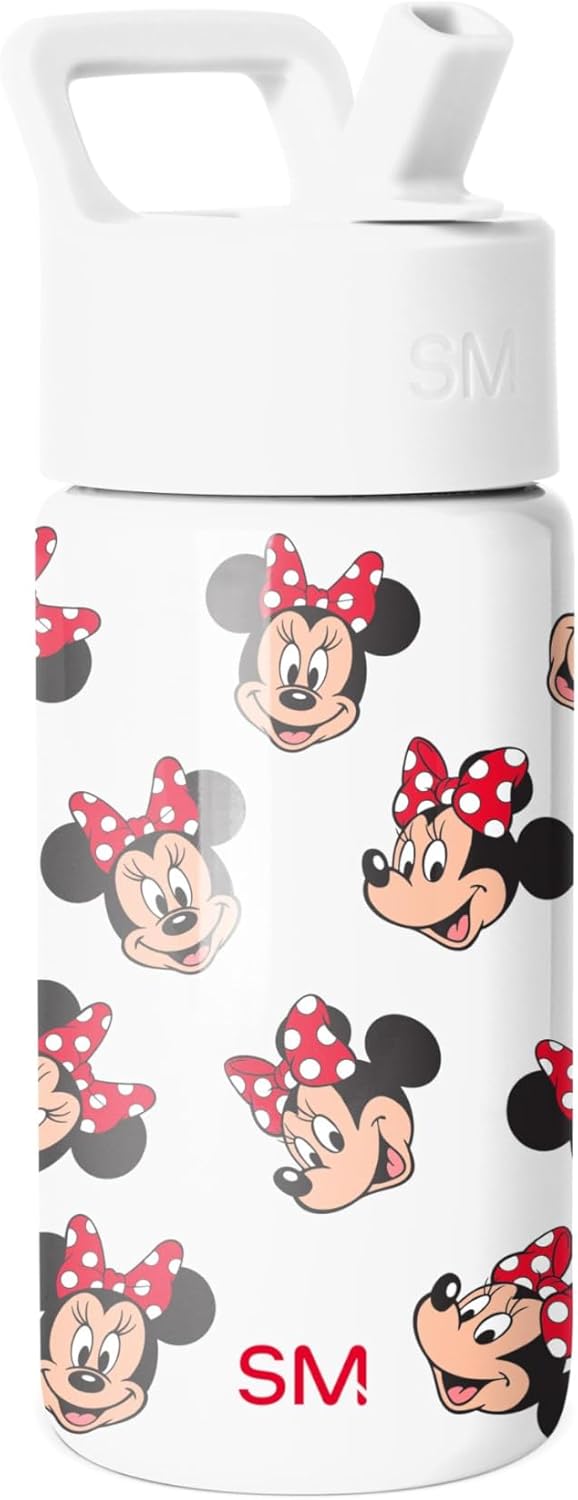 Simple Modern Disney Minnie Mouse Kids Water Bottle with Straw Lid | 14oz Insulated Stainless Steel Kids Tumbler & Spill Proof Toddler Cup for School, Girls, Boys | Summit | Minnie Mouse Fun - Colors A