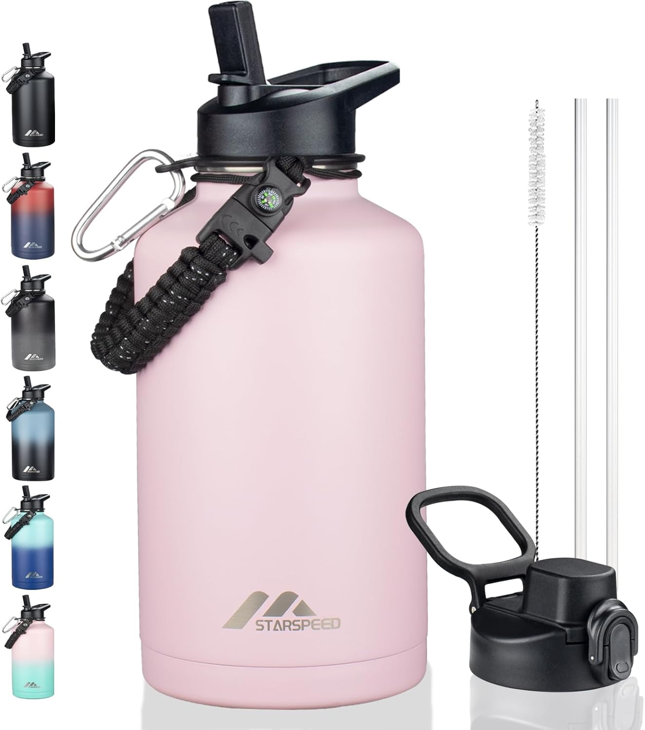 StarSpeed 32oz Insulated Water Bottle with Straw Lid, Stainless Steel Double Walled Vacuum Water Flask, Wide Mouth Sports Water Bottle for Gym Camping Hiking, Indigo Black