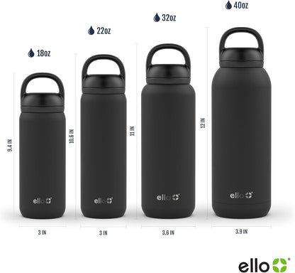 Ello Cooper 22oz Stainless Steel Water Bottle with Straw and Carry Handle, Double Walled and Vacuum Insulated Metal, Leak Proof Locking Lid with Soft Silicone Spout, Reusable, BPA Free, Lilac