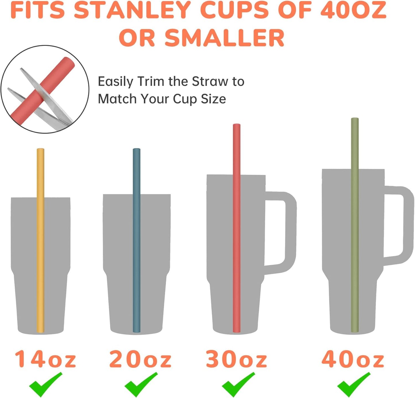Tomorotec 15PCS Reusable Silicone Drinking Straws w/ 2 Brushes, Fit for Stanley Tumbler 40oz 30oz 20oz, 12" Long Customizable for Various Drinkware, Dishwasher Safe, BPA-Free, Safe for Teeth (Macaron)