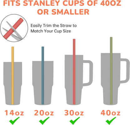 Tomorotec 15PCS Reusable Silicone Drinking Straws w/ 2 Brushes, Fit for Stanley Tumbler 40oz 30oz 20oz, 12" Long Customizable for Various Drinkware, Dishwasher Safe, BPA-Free, Safe for Teeth (Macaron)